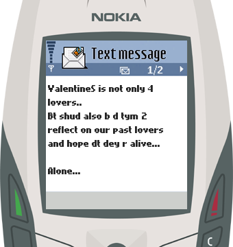 Text Message 2942: Valentine’s is a time to reflect on our past lovers in Nokia 6600